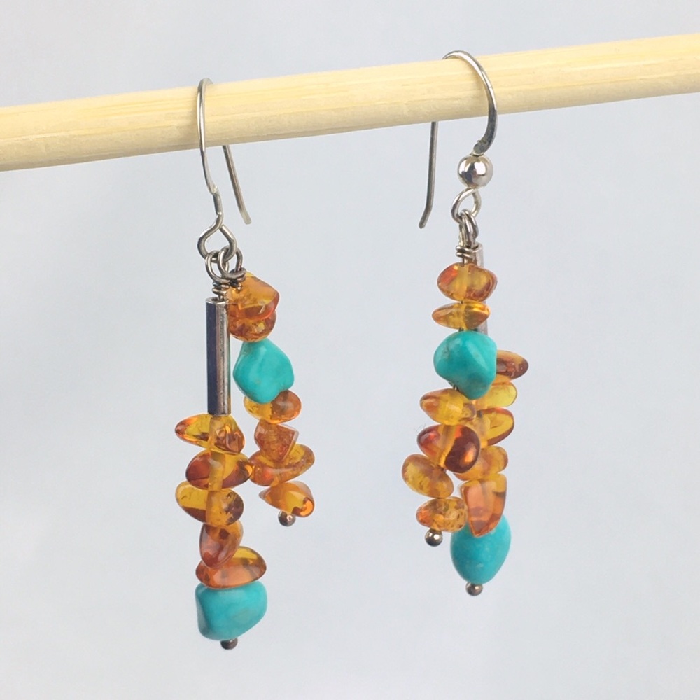 Jay King Amber & Turquoise Gemstone Bracelet & Earrings - Picture 7 of 12
